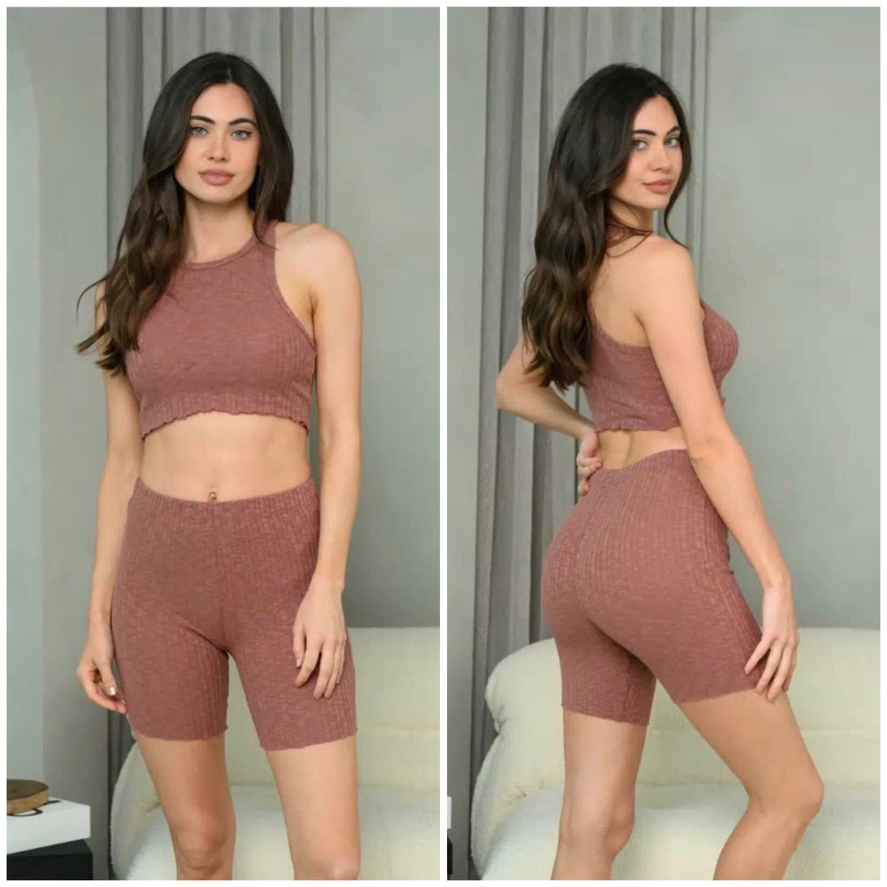 Two piece ribbed shorts and top set